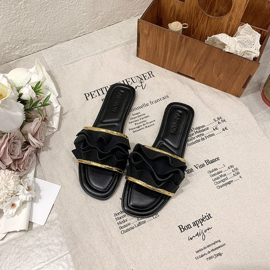 Damen elegante Riemensandalen mit dekorativem Rüschendetail EB