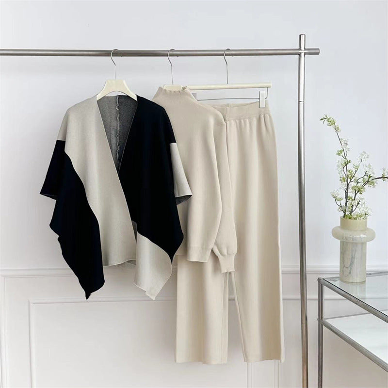 Damen modisches Strick-Loungewear-Set mit asymmetrischem Design EB