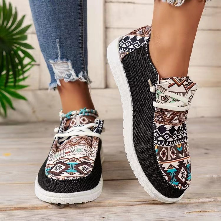 Damen Freizeitschuhe im trendigen Ethno-Design mit elastischen Schnürsenkeln und atmungsaktiven Obermaterialien EB