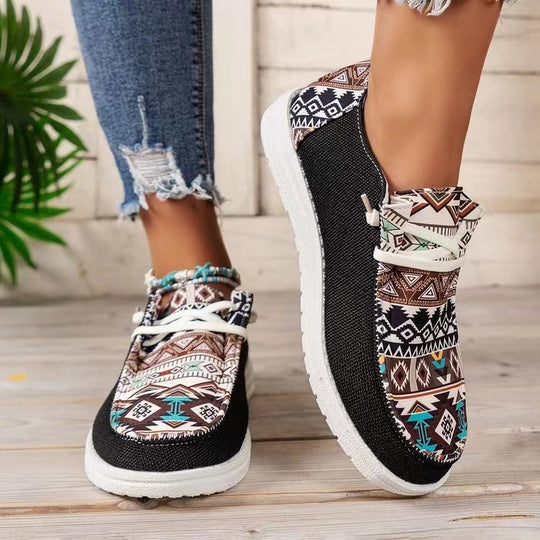 Damen Freizeitschuhe im trendigen Ethno-Design mit elastischen Schnürsenkeln und atmungsaktiven Obermaterialien EB