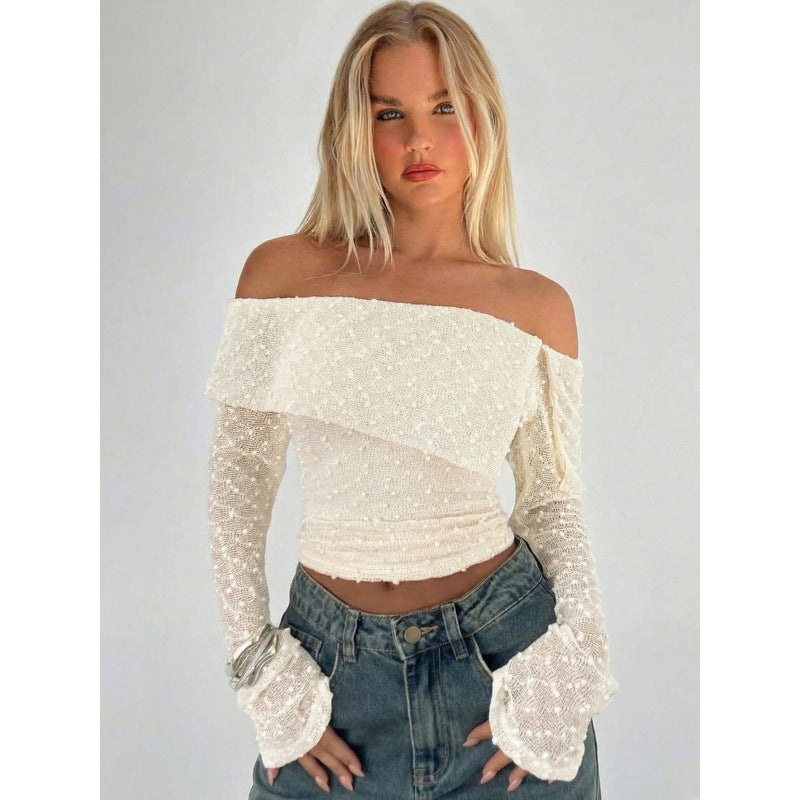 Damen Off-Shoulder Oberteil mit eleganten Rüschendetails und langen Ärmeln EB