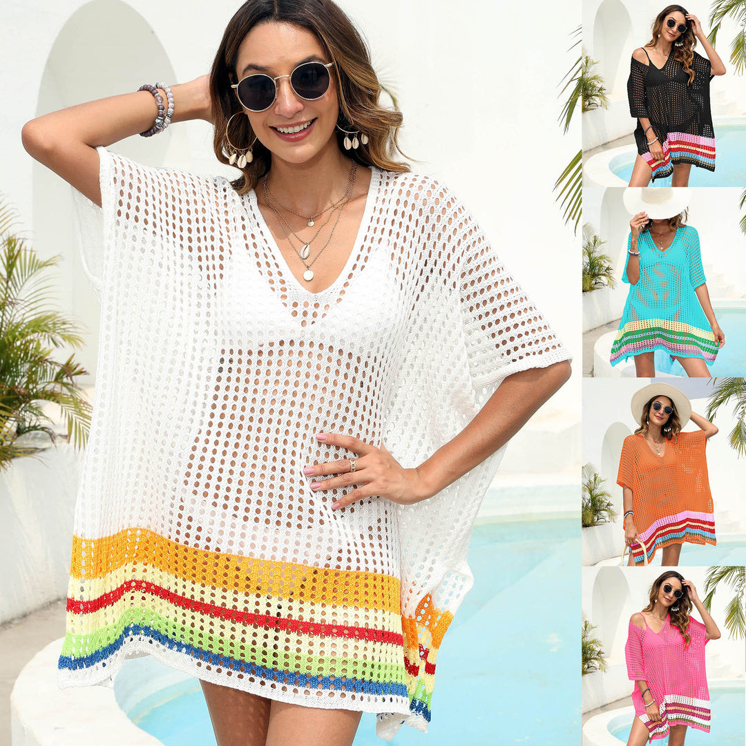 Damen luftiger Strandsarong mit buntem Häkelmuster EB
