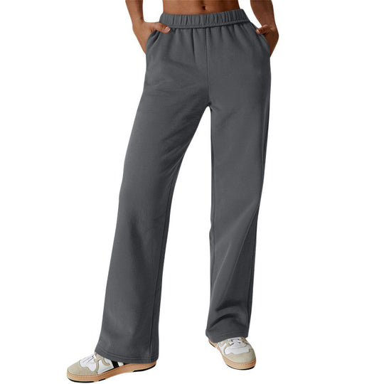 Damen nan weite hochgeschnittene Jogginghose aus weichem Sweat mit elastischem Bund und Eingrifftaschen EB