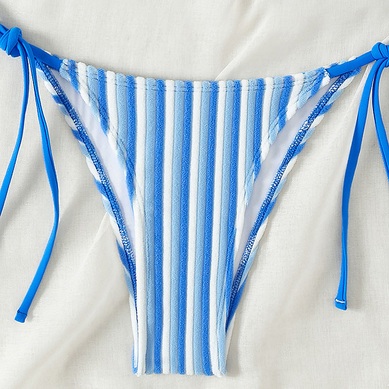 Damen Triangel-Bikini mit raffinierten Streifen und verspielten Schleifen EB