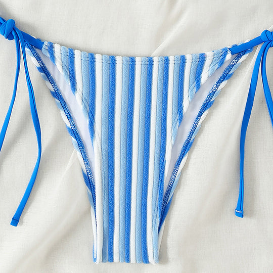 Damen Triangel-Bikini mit raffinierten Streifen und verspielten Schleifen EB