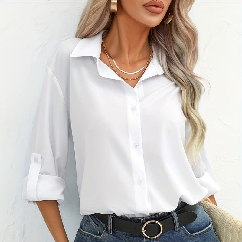 Damen elegante langärmelige Bluse aus atmungsaktiver Baumwolle EB