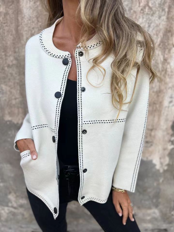 Damen Lockere Strickjacke mit Knöpfen und dekorativen Nähten EB