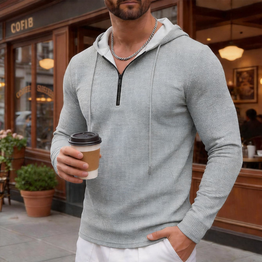 Herren nan texturierter Halbzip-Kapuzenpullover in Slim Fit EB