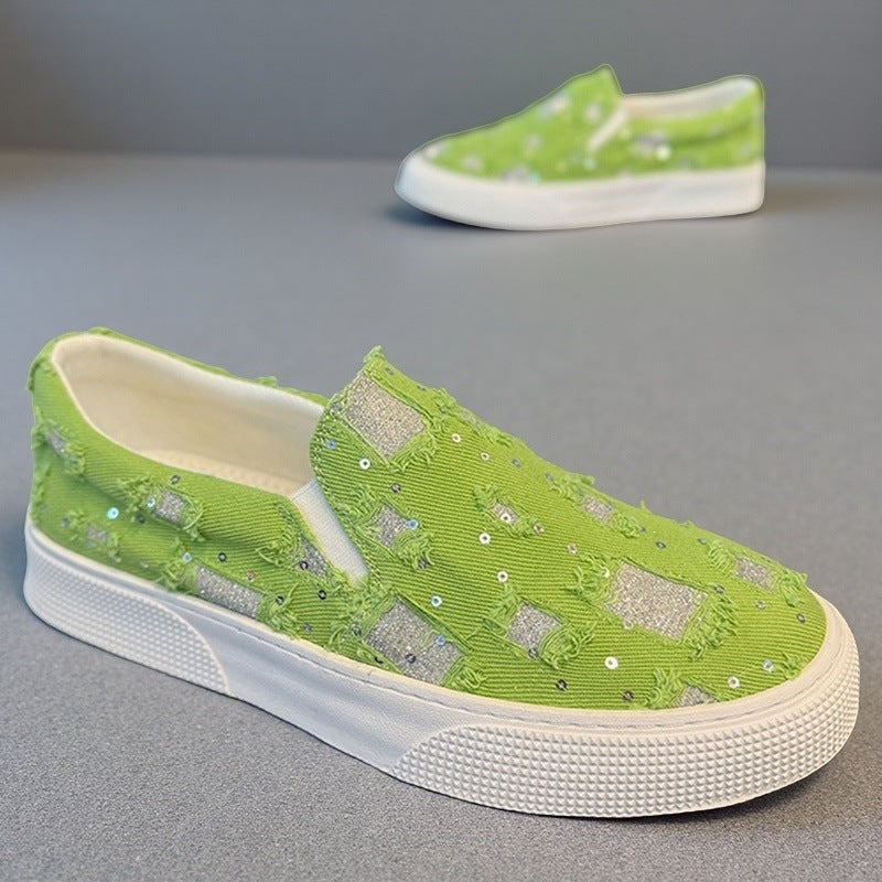 Damen Modische Slip-On Sneakers mit funkelnden Applikationen EB