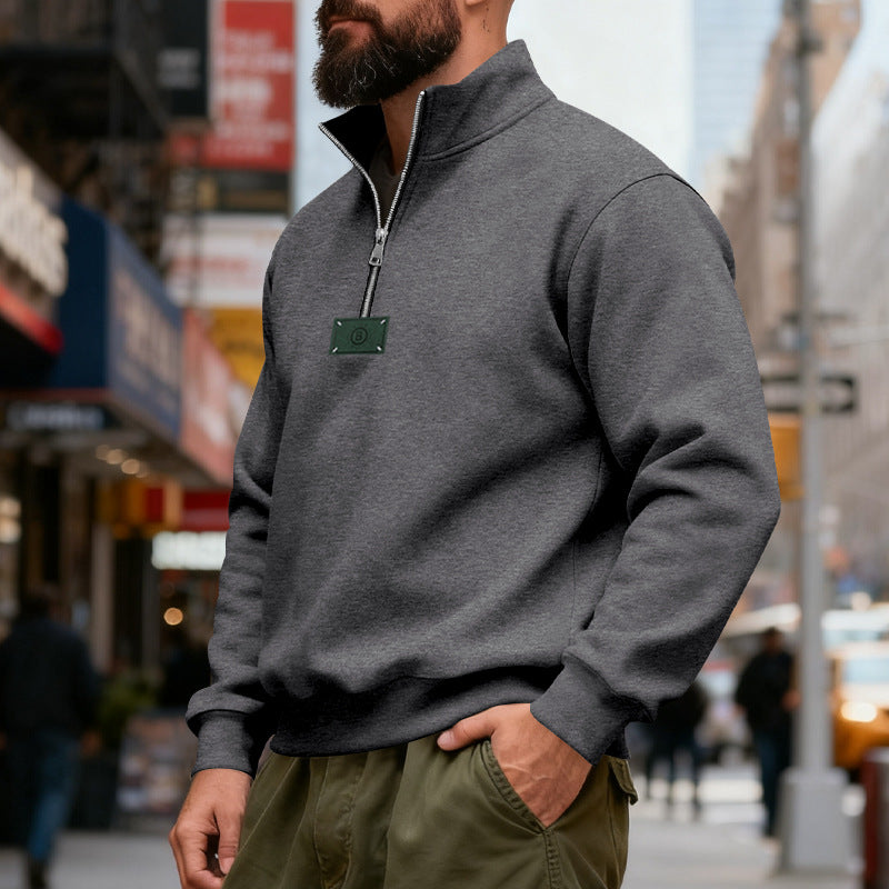 Herren nan hochgeschlossener Quarterzip-Sweatshirt aus schwerem Baumwollfleece mit Stehkragen EB