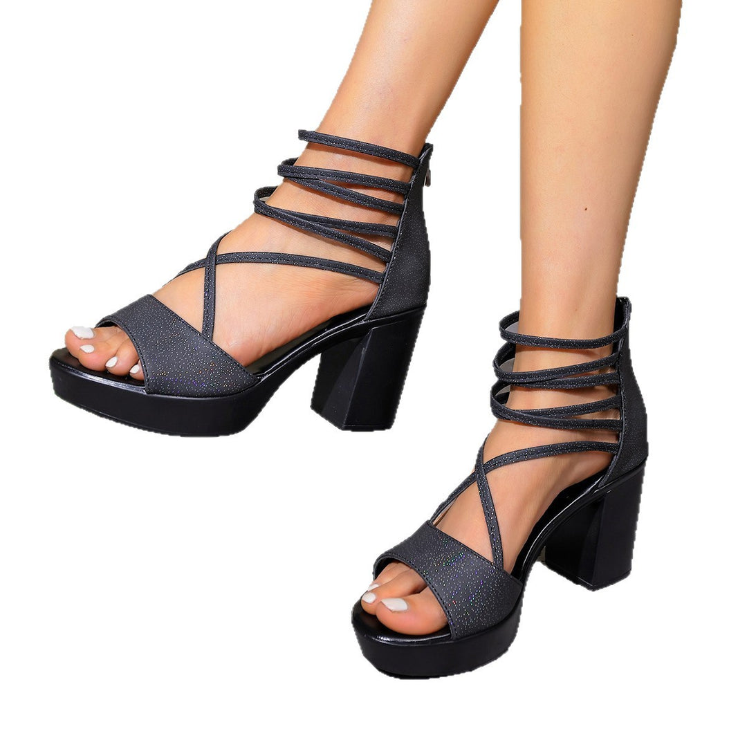 Damen Blockabsatzsandalen mit elegantem Riemendesign und modischem Kreuzband EB