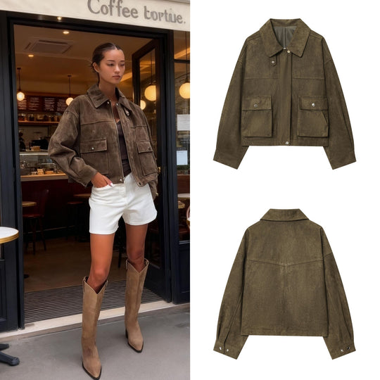 Damen modische Utility-Jacke mit praktischen Taschen EB