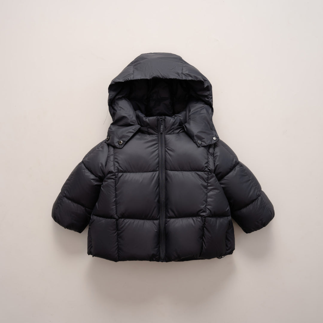 Damen moderne Daunenjacke mit abnehmbarer Kapuze und elastischen Bündchen EB