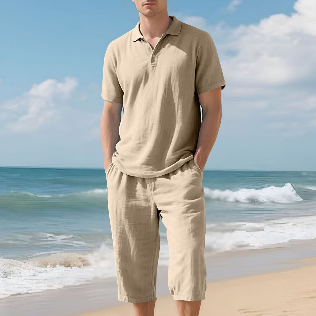 Herren nan leichtes Polo- und Bermuda-Set aus seidigem Baumwolljersey EB