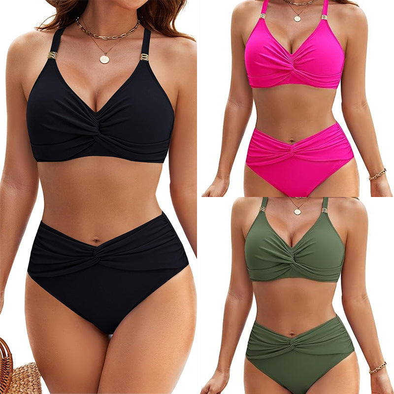 Damen Hochgeschnittener Bikini mit elegantem Wickeldetail EB