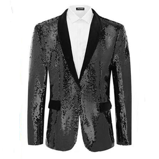 Herren Smokingblazer mit glänzenden Pailletten und eleganter Satinkragen EB
