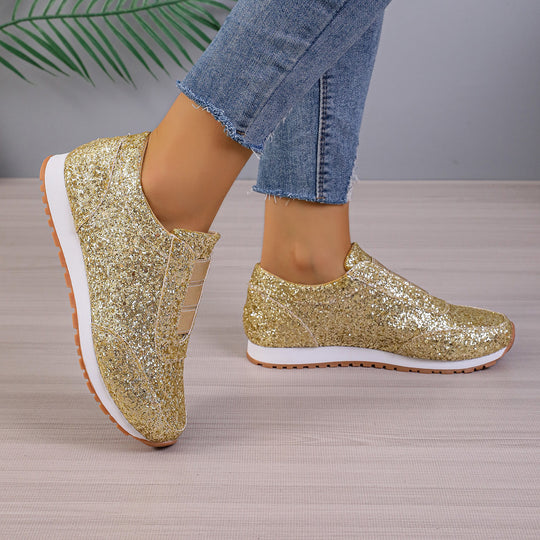 Damen Sneaker mit Glitzer-Effekt und elastischem Riemen R&B