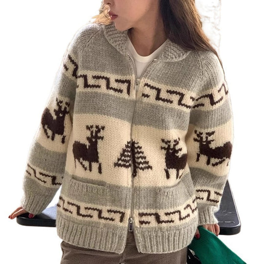 Damen Kuscheliger Zip-Cardigan mit festlichem Motiv EB