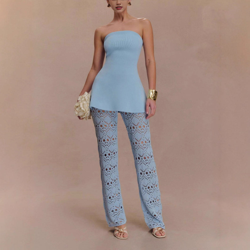 Damen elegantes Oberteil mit luftiger Häkelhose EB