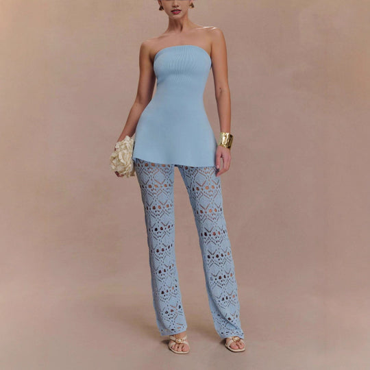 Damen elegantes Oberteil mit luftiger Häkelhose EB