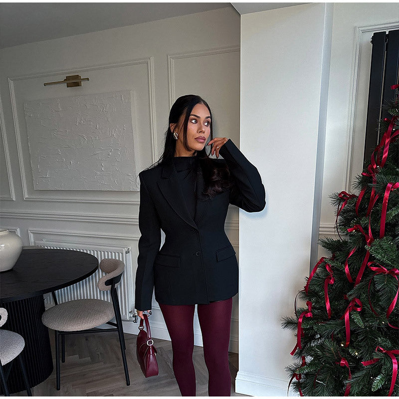 Damen elegante Blazerjacke im Oversized-Schnitt mit schickem Revers EB