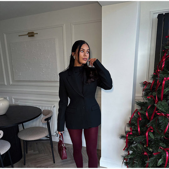 Damen elegante Blazerjacke im Oversized-Schnitt mit schickem Revers EB