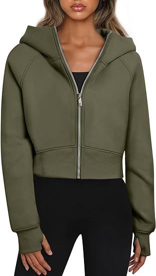 Damen cropped Kapuzenpullover mit Reißverschluss und elastischem Bund EB