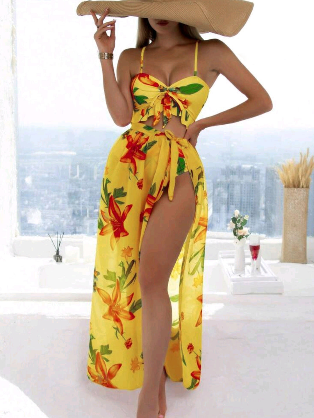 Damen Bikini-Set mit floralem Oberteil und lässigem Maxi-Rock EB