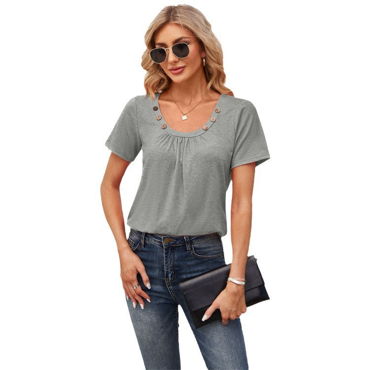 Damen Freizeit T-Shirt mit dekorativen Knöpfen EB