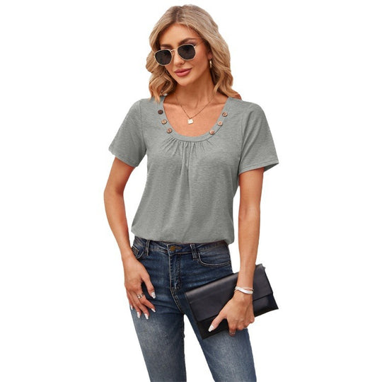 Damen Freizeit T-Shirt mit dekorativen Knöpfen EB