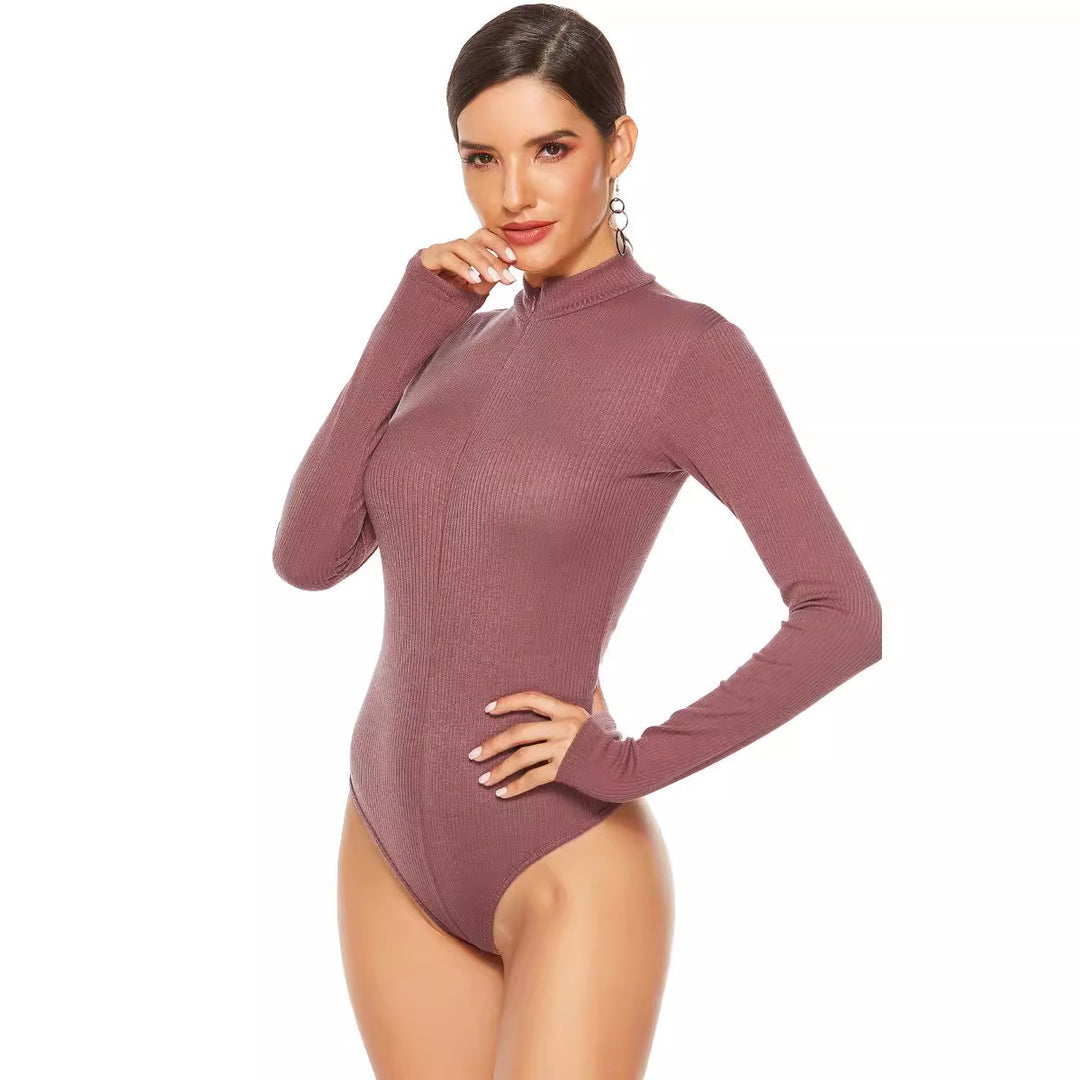 Damen Langärmliger Bodysuit mit sportlichem Reißverschluss EB