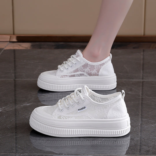 Damen Sneakers mit floralem Spitzen-Obermaterial und modischem Plateau EB