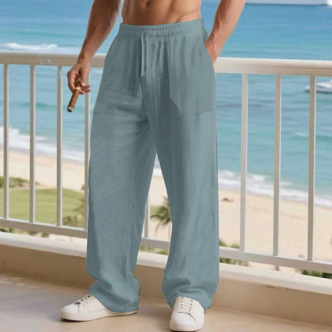 Herren nan oversized Relax-Cargohose aus Leinen-Baumwollmix mit elastischem Tunnelzugbund und großen aufgesetzten Taschen EB