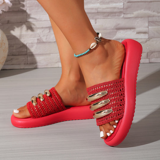 Damen Elegante und komfortable Riemenslipper mit Metallic-Details EB