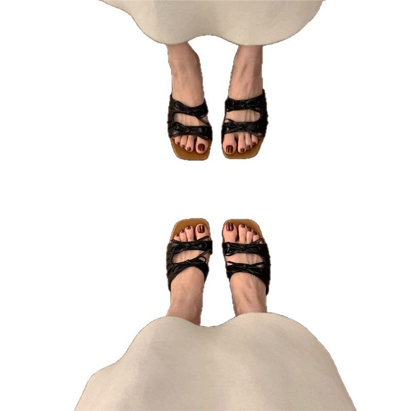 Damen elegante Mules mit zierlichen Schleifen EB