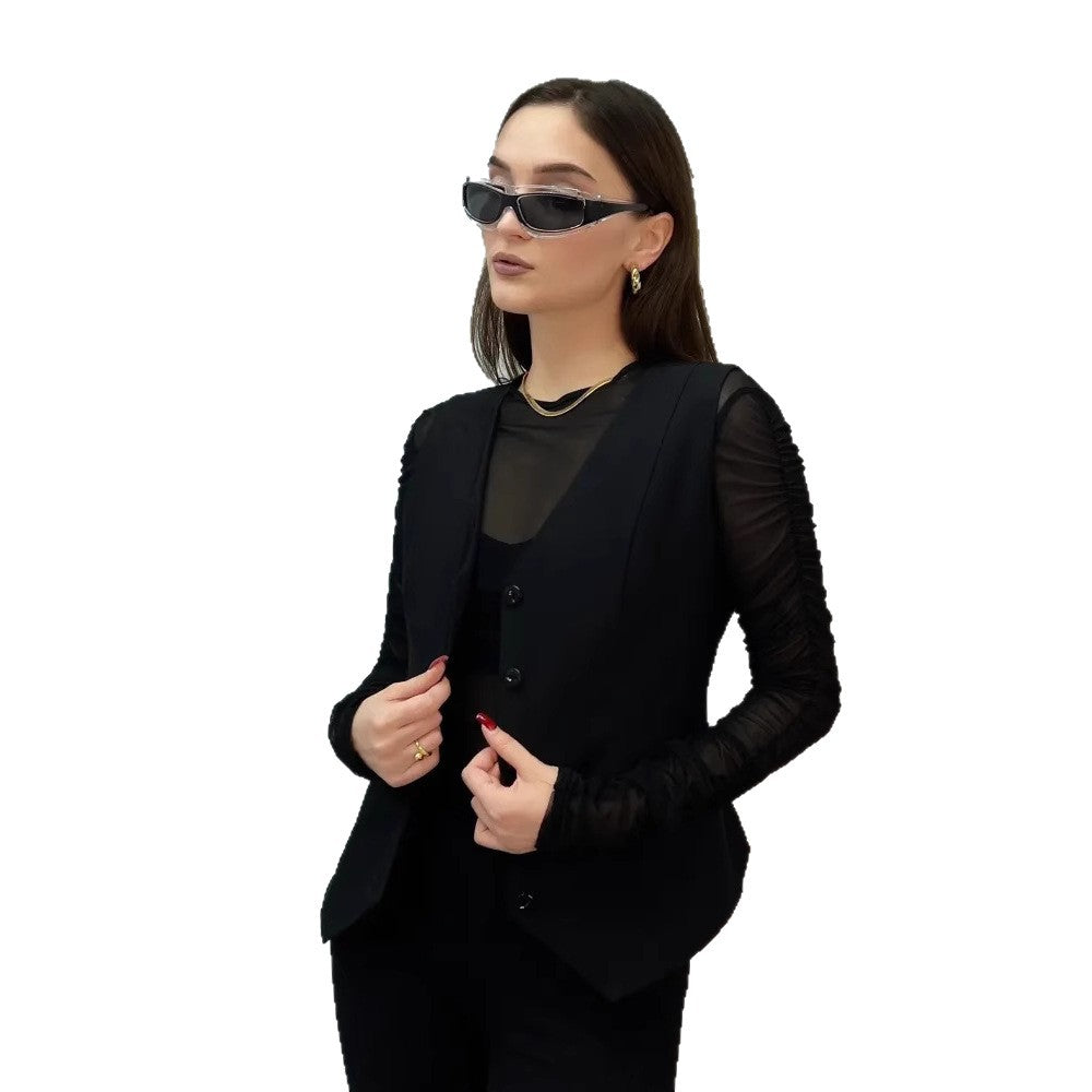 Damen ärmellose Bluse mit Knopfleiste EB