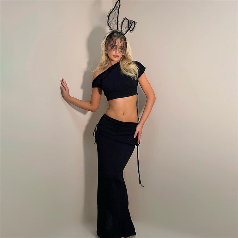 Damen Elegantes Wickelset mit asymmetrischem Oberteil und körperbetontem Rock EB