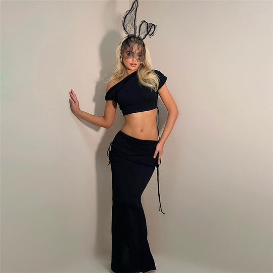 Damen Elegantes Wickelset mit asymmetrischem Oberteil und körperbetontem Rock EB