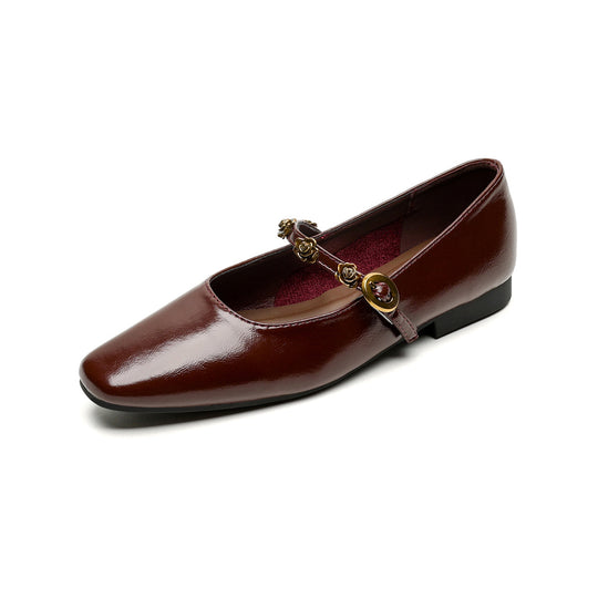Damen elegante Ballerinas mit modischem Riemen und floralem Detail EB