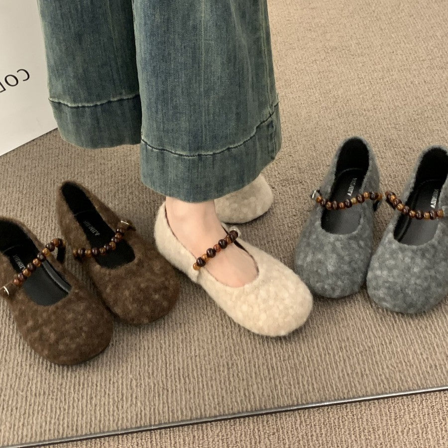 Damen Filz-Ballerinas mit modischer Riemchen-Applikation EB