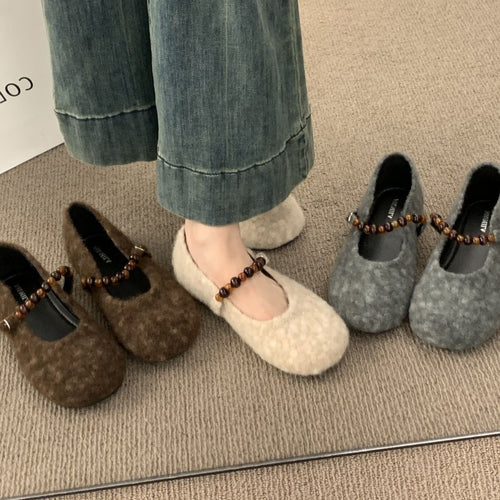 Damen Filz-Ballerinas mit modischer Riemchen-Applikation EB