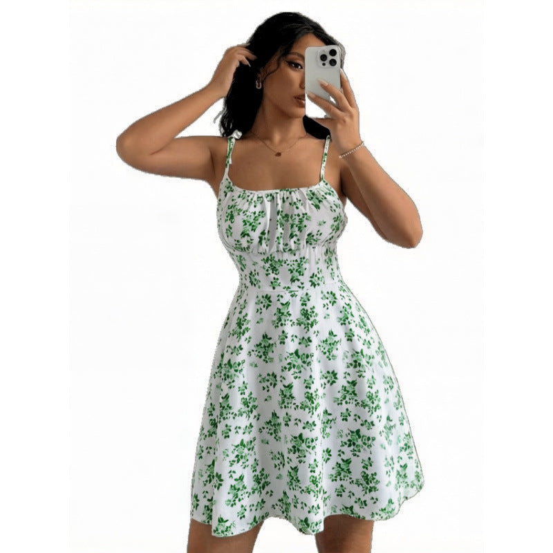 Damen Blumenkleid mit verstellbaren Spaghetti-Trägern und femininem Schnitt EB