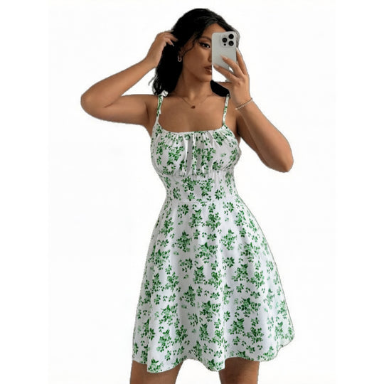 Damen Blumenkleid mit verstellbaren Spaghetti-Trägern und femininem Schnitt EB