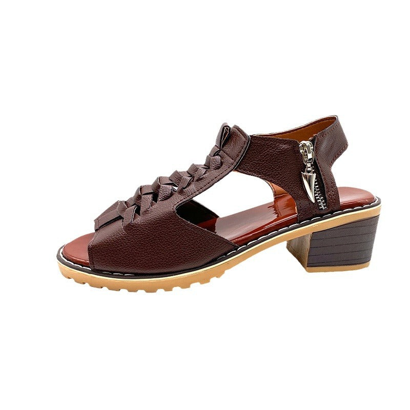 Damen elegante Sandalen mit geflochtenen Riemen und komfortablem Blockabsatz EB