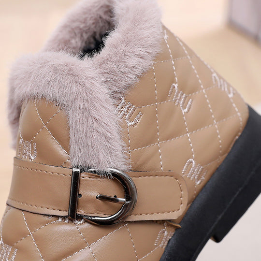 Damen Warme Fleecegefütterte Stiefeletten mit dekorativem Schnallenverschluss EB