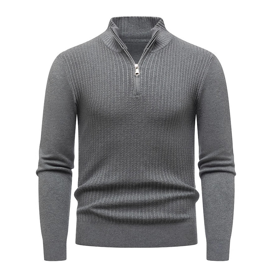 Herren Strickpullover mit modernem Stehkragen und feinem Rippdesign EB