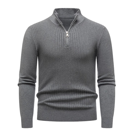 Herren Strickpullover mit modernem Stehkragen und feinem Rippdesign EB