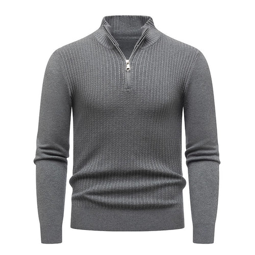 Herren Strickpullover mit modernem Stehkragen und feinem Rippdesign EB