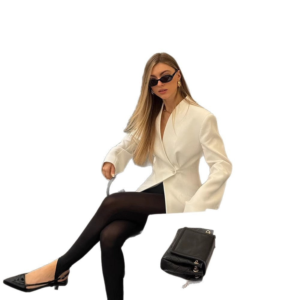 Damen Elegante Wickelblazerjacke mit strukturiertem Design EB