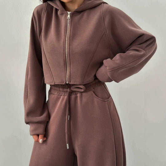 Damen nan weite Highwaist-Loungehose mit Tunnelzug, Eingrifftaschen und Ziernähten EB